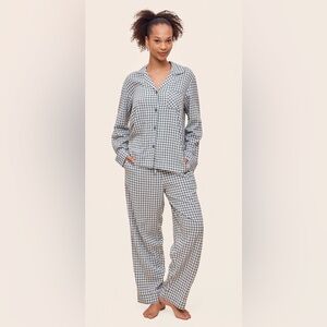 PAPINELLE SEERSUCKER GINGHAM FULL LENGTH PJ SET, DEEP MOSS & WHITE, SIZE S.